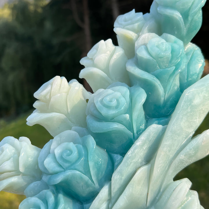Unique Blue Quartzite Flower Bouquet Carving