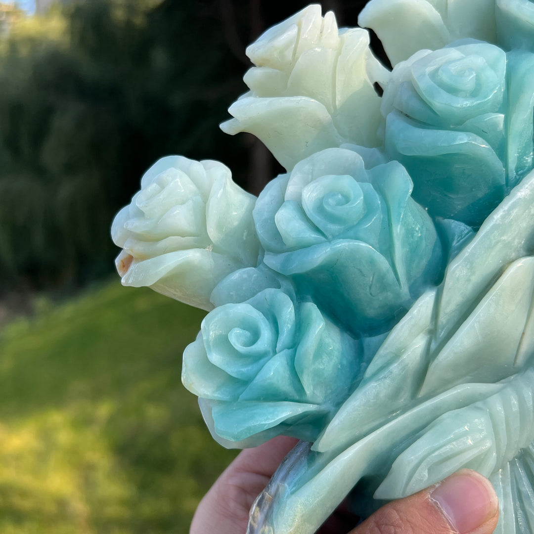 Unique Blue Quartzite Flower Bouquet Carving