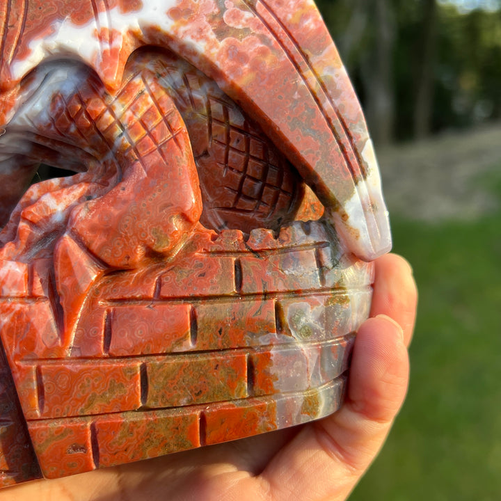 Unique Red Ocean Jasper Dragon Sculpture