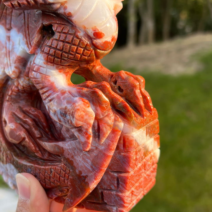 Unique Red Ocean Jasper Dragon Sculpture
