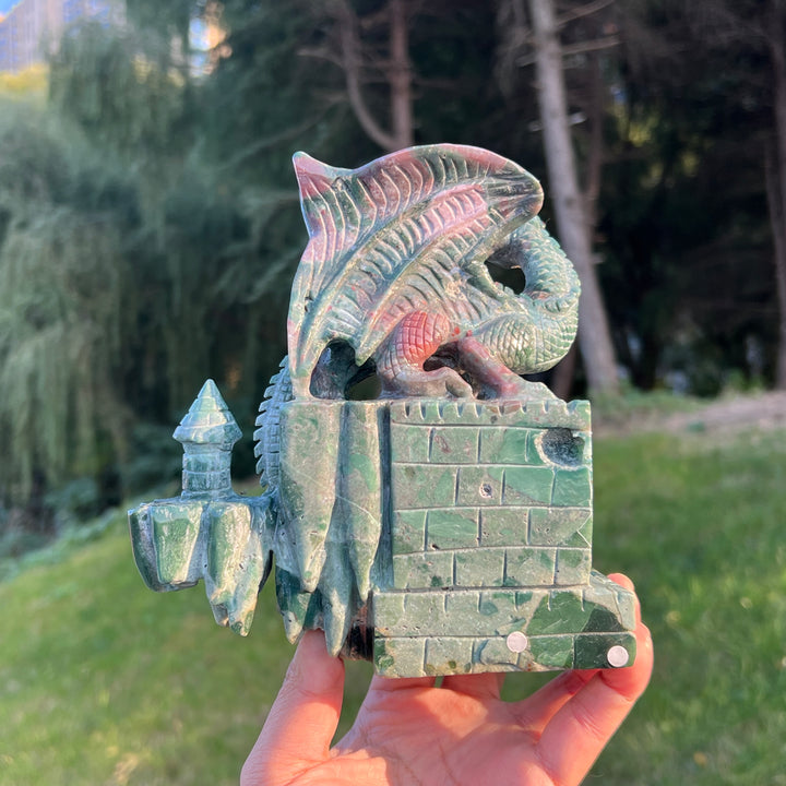 Unique Ocean Jasper Castle Dragon Carving