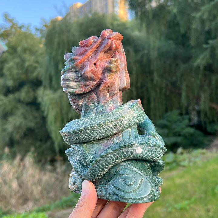 Unique Ocean Jasper Dragon Carving