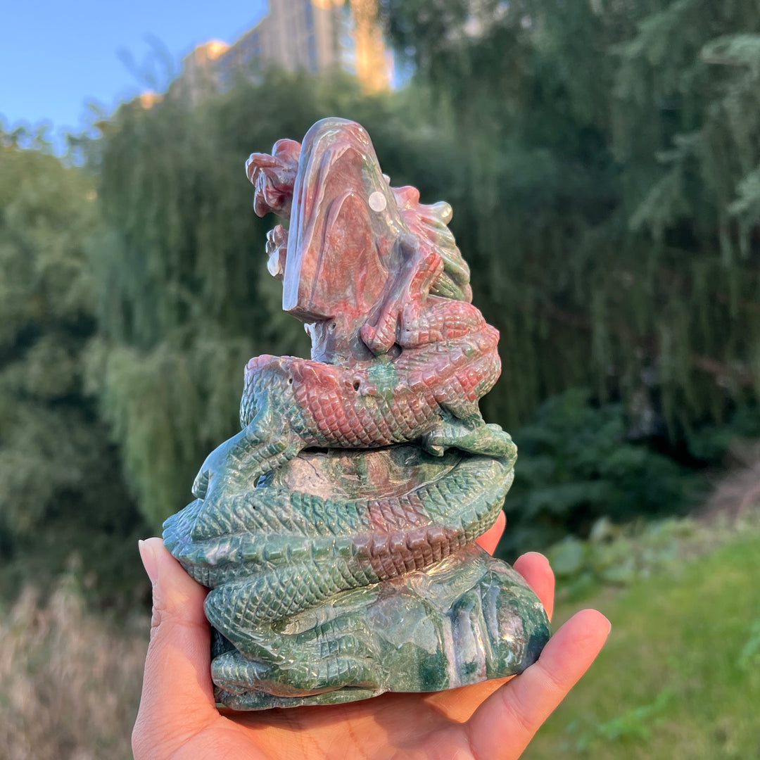 Unique Ocean Jasper Dragon Carving