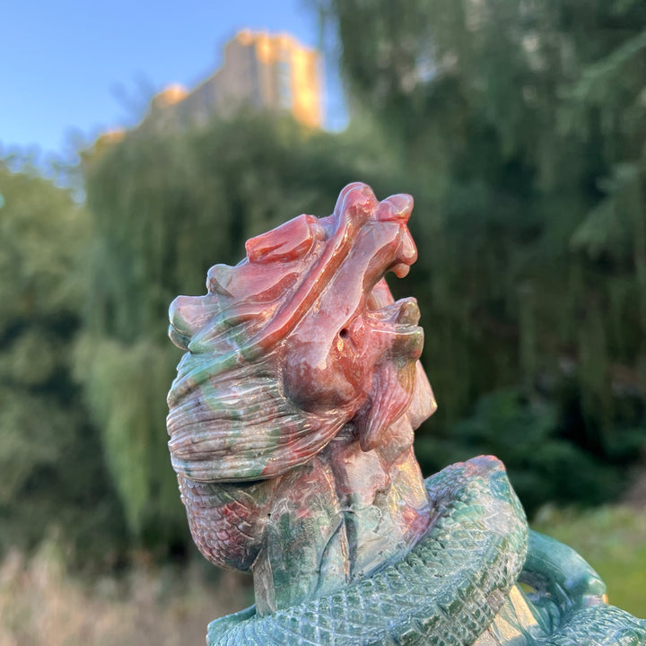 Unique Ocean Jasper Dragon Carving