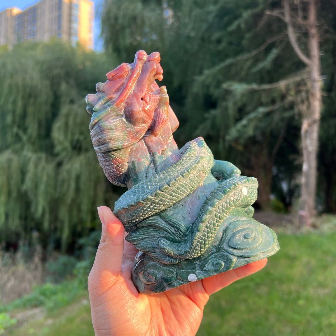Unique Ocean Jasper Dragon Carving