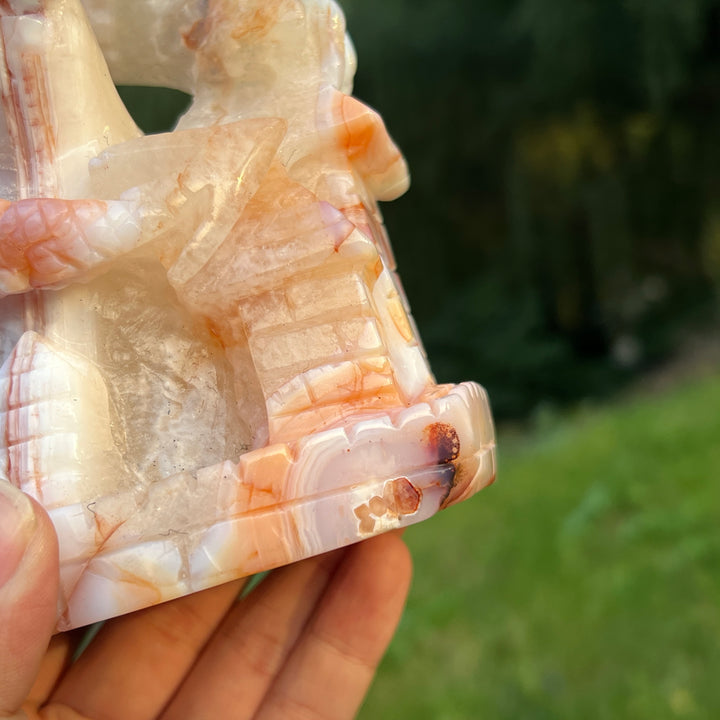 Unique Flower Agate Castle Dragon Carving