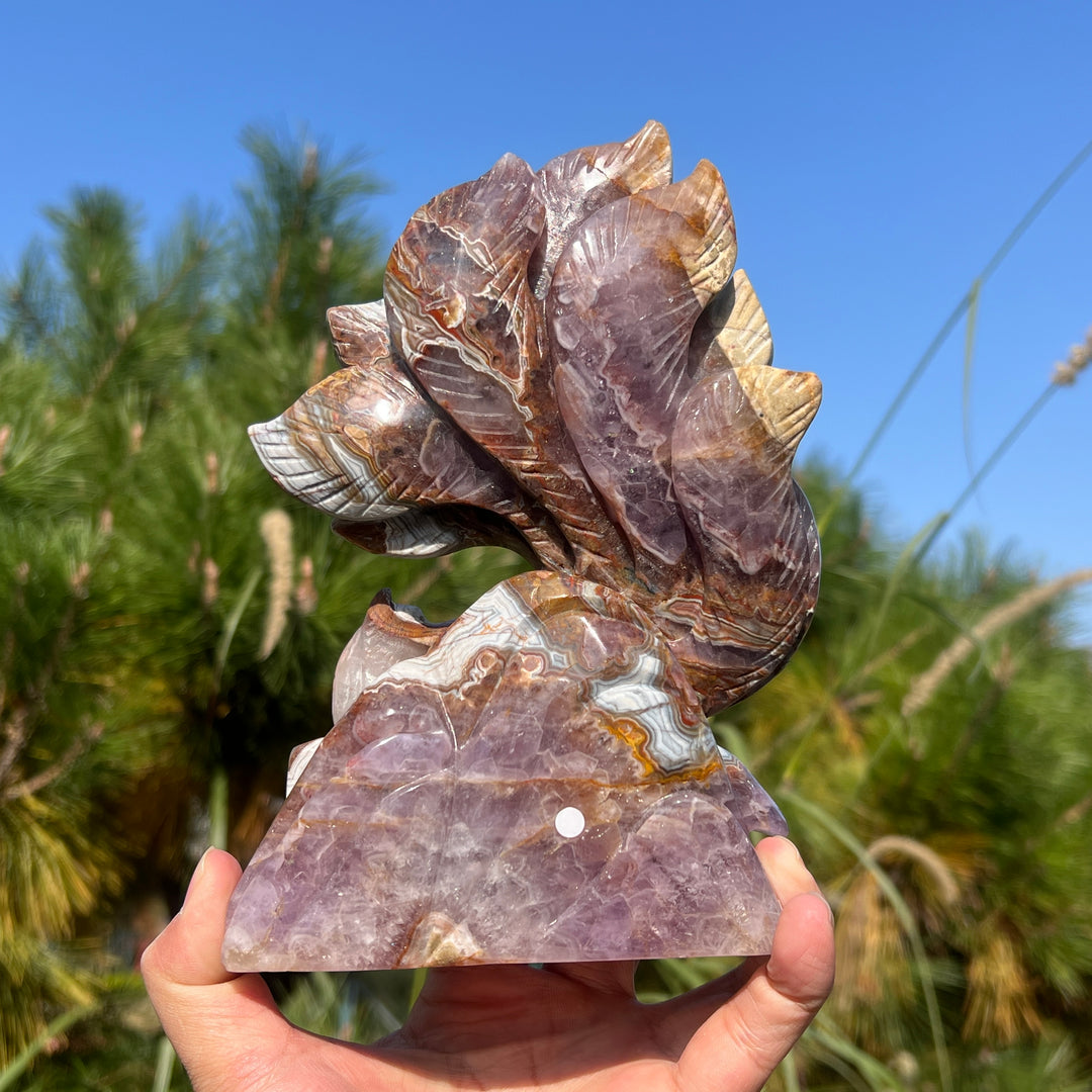 Unique Handmade Carving Amethyst Agate Nine-Tailed Fox