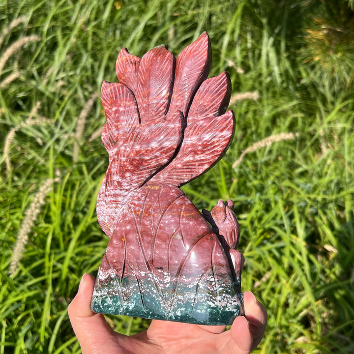 Unique Handmade Carving Ocean Jasper Nine-Tailed Fox