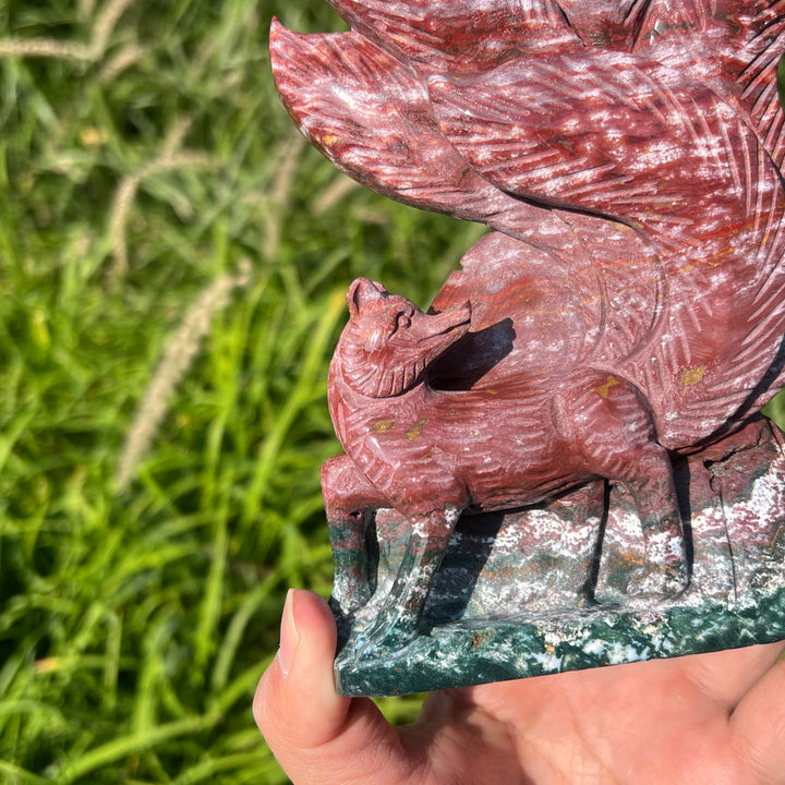 Unique Handmade Carving Ocean Jasper Nine-Tailed Fox