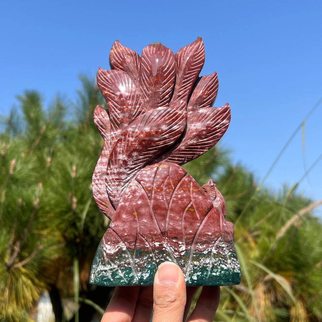 Unique Handmade Carving Ocean Jasper Nine-Tailed Fox