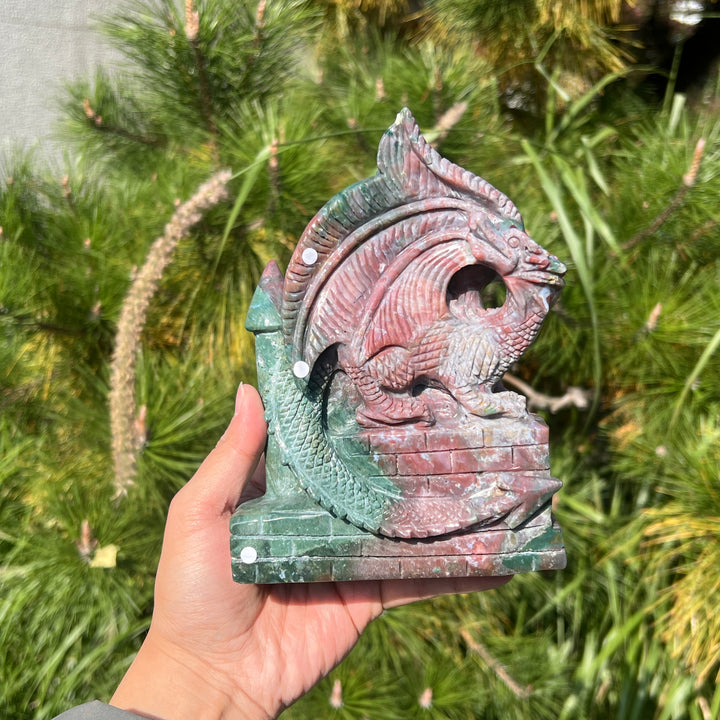Unique Ocean Jasper Dragon Sculpture