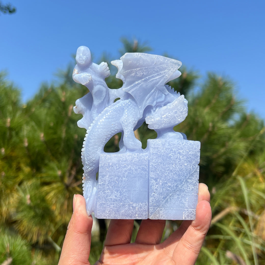 Unique Blue Lace Agate Dragon Sculpture