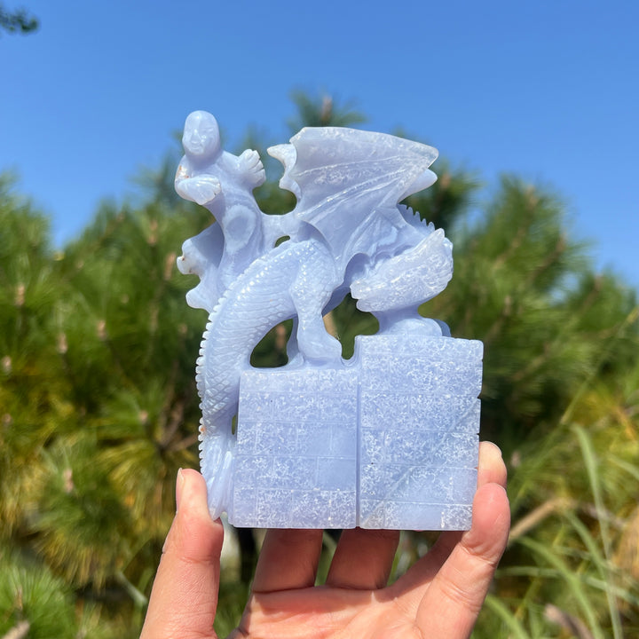 Unique Blue Lace Agate Dragon Sculpture