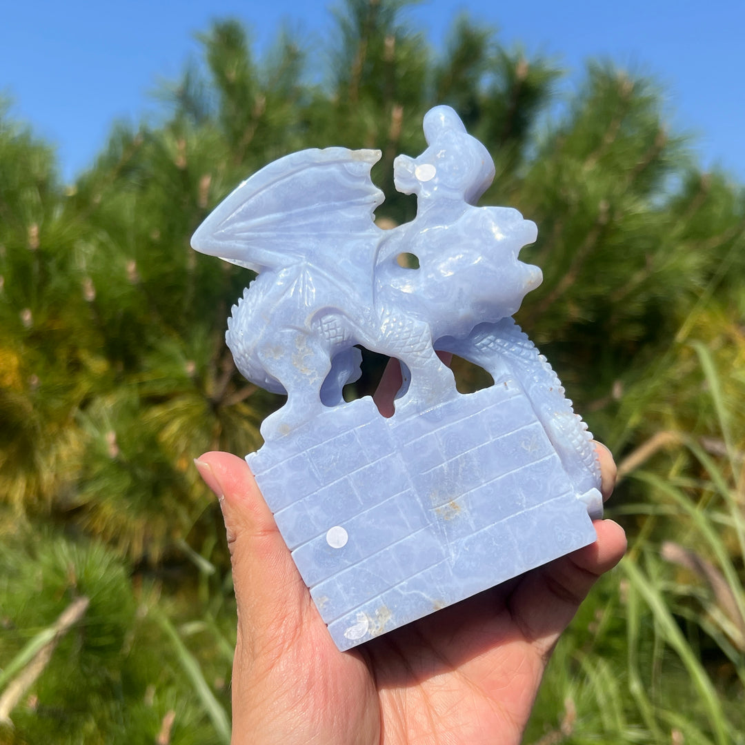 Unique Blue Lace Agate Dragon Sculpture
