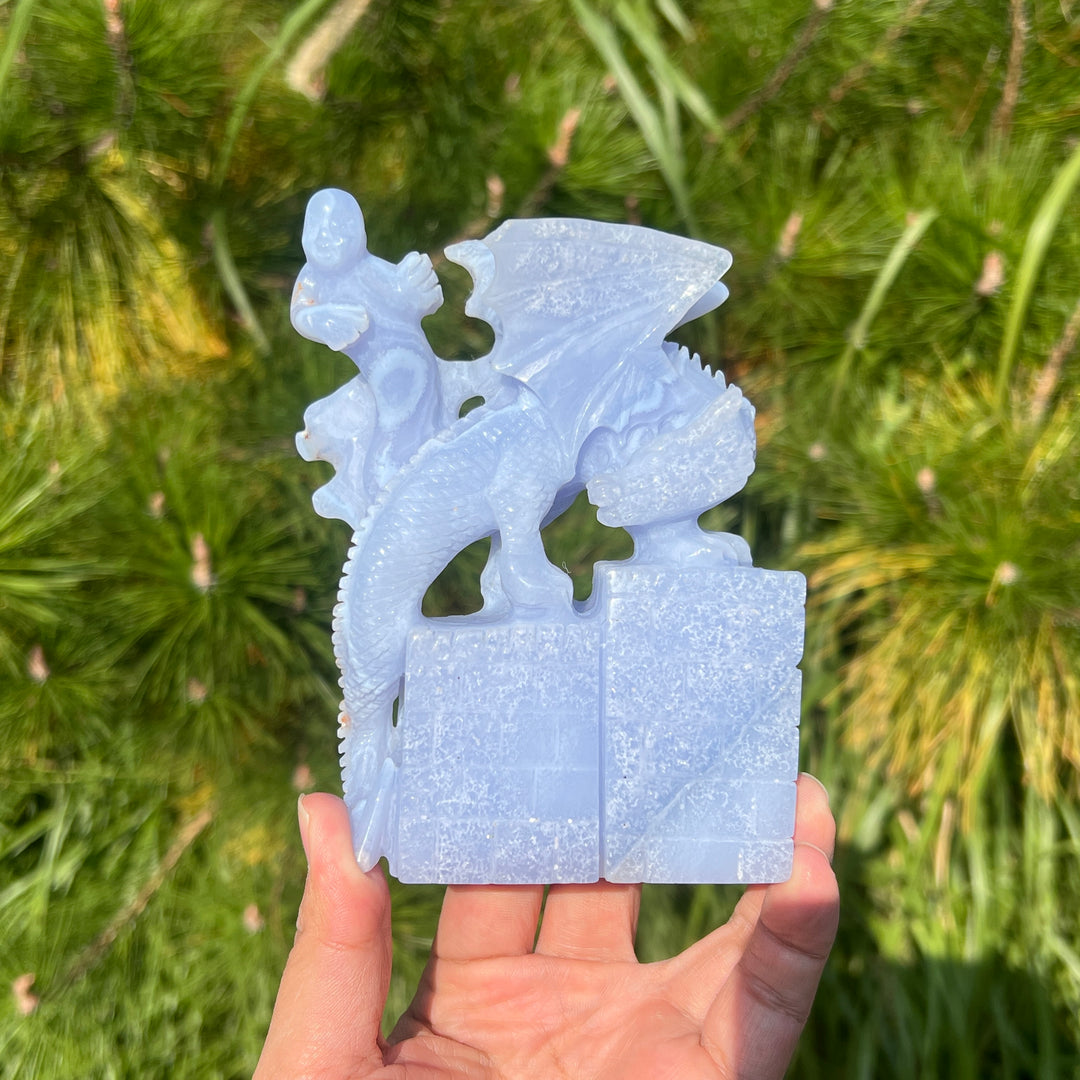 Unique Blue Lace Agate Dragon Sculpture