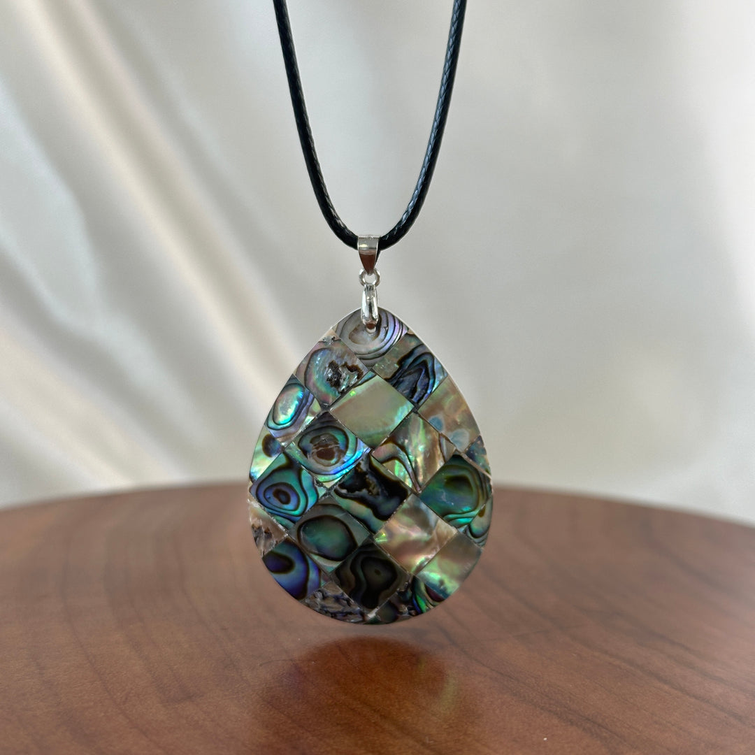 Natural Abalone Shell Inlay Teardrop Pendant