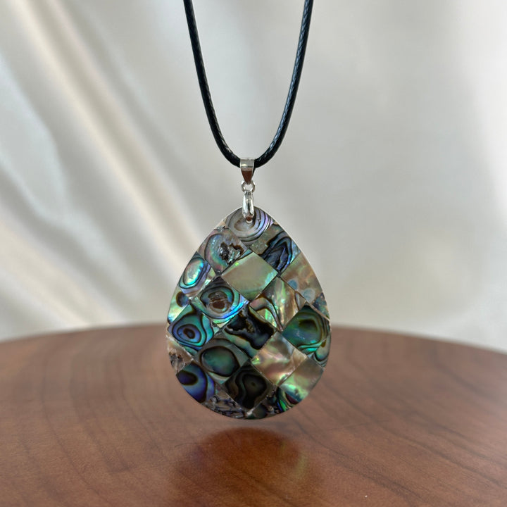 Natural Abalone Shell Inlay Teardrop Pendant