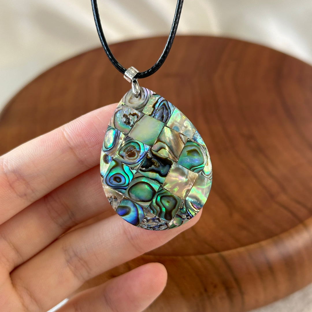 Natural Abalone Shell Inlay Teardrop Pendant