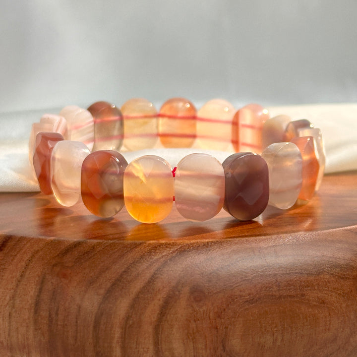 African Red Agate Square Bead Bracelet 14.3-14.5mm