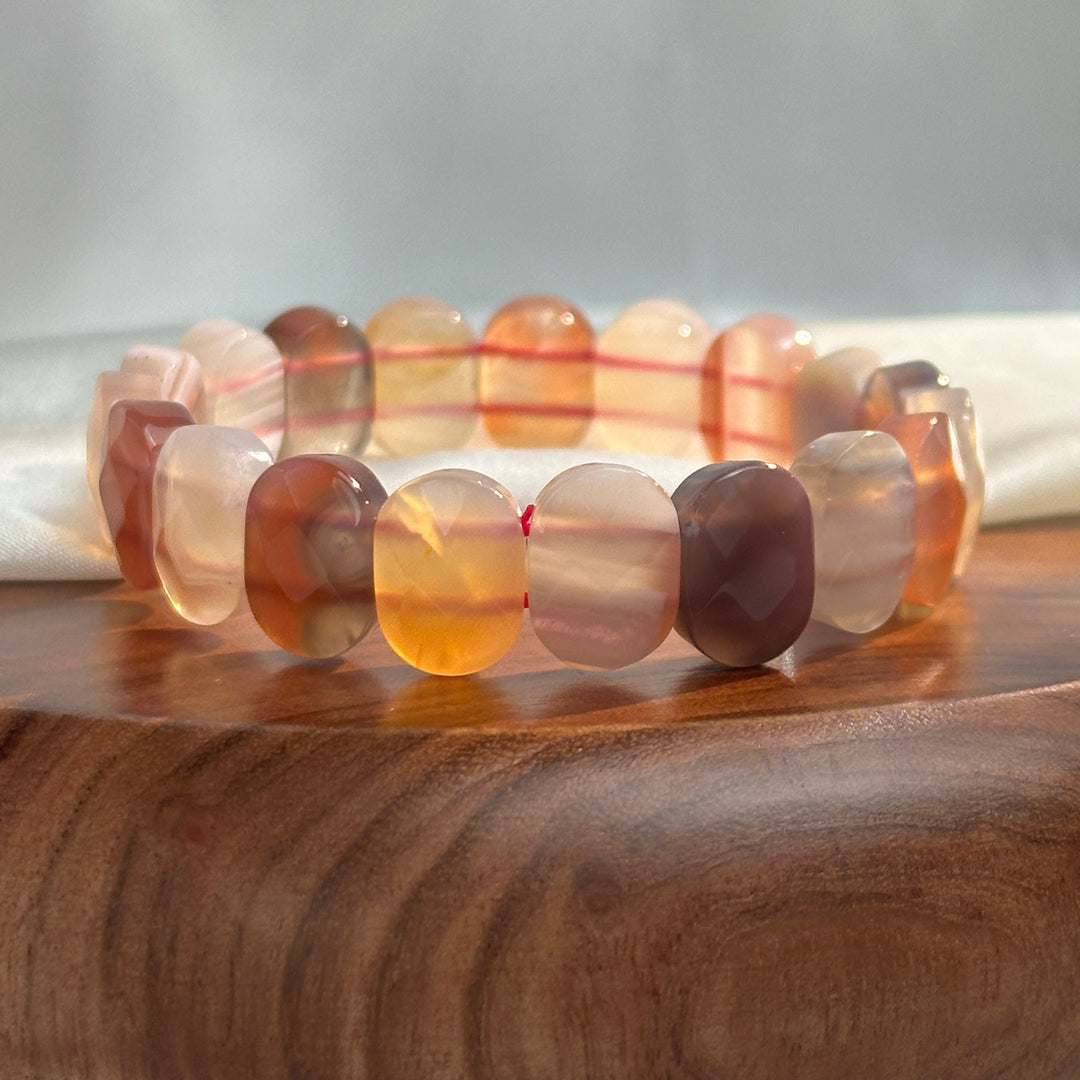 African Red Agate Square Bead Bracelet 14.3-14.5mm