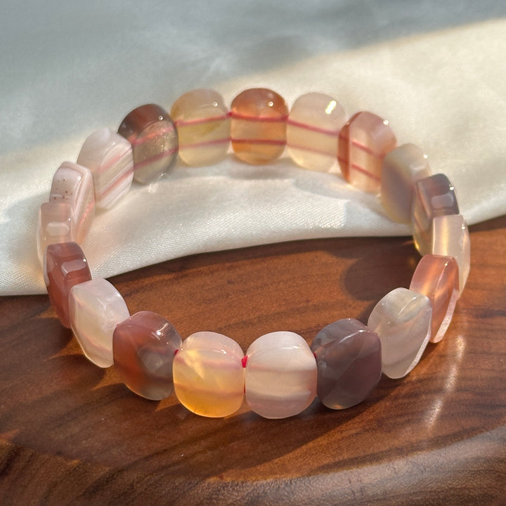 African Red Agate Square Bead Bracelet 14.3-14.5mm