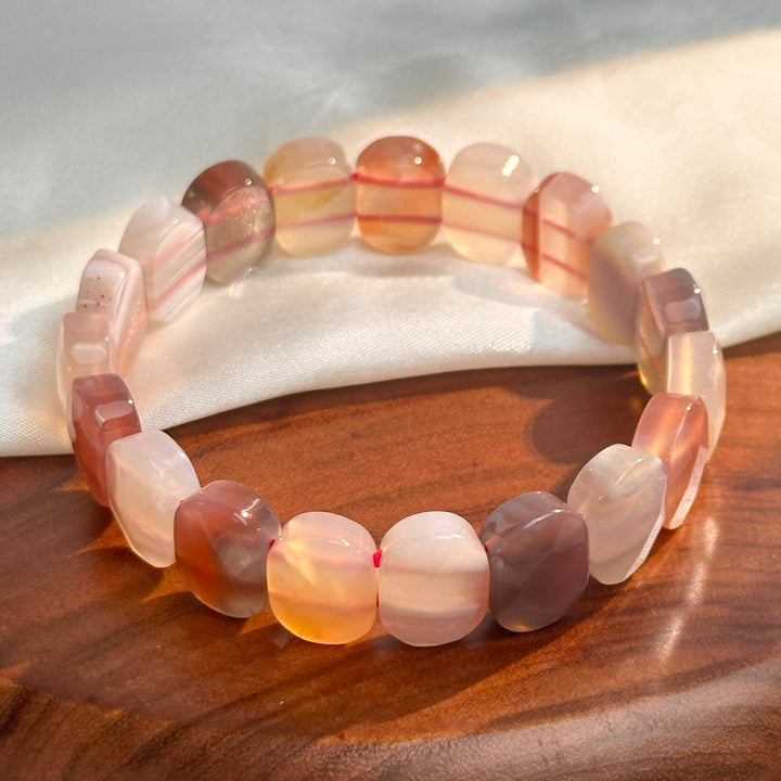African Red Agate Square Bead Bracelet 14.3-14.5mm