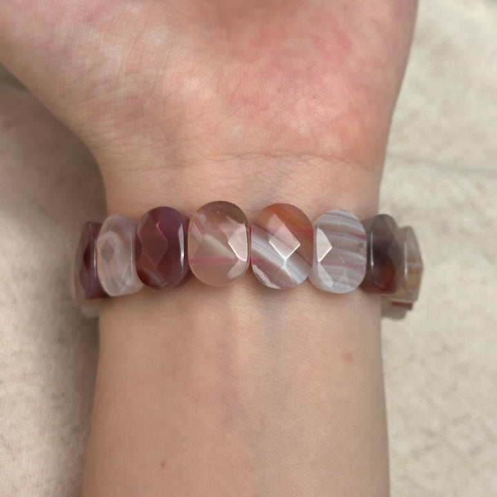 African Red Agate Square Bead Bracelet 14.3-14.5mm