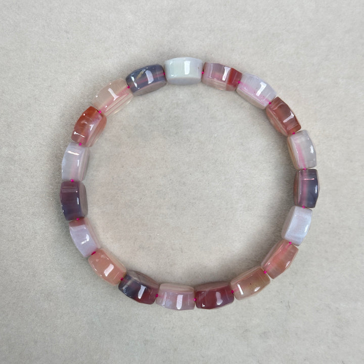 African Red Agate Square Bead Bracelet 14.3-14.5mm