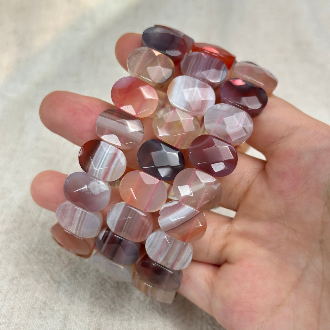 African Red Agate Square Bead Bracelet 14.3-14.5mm