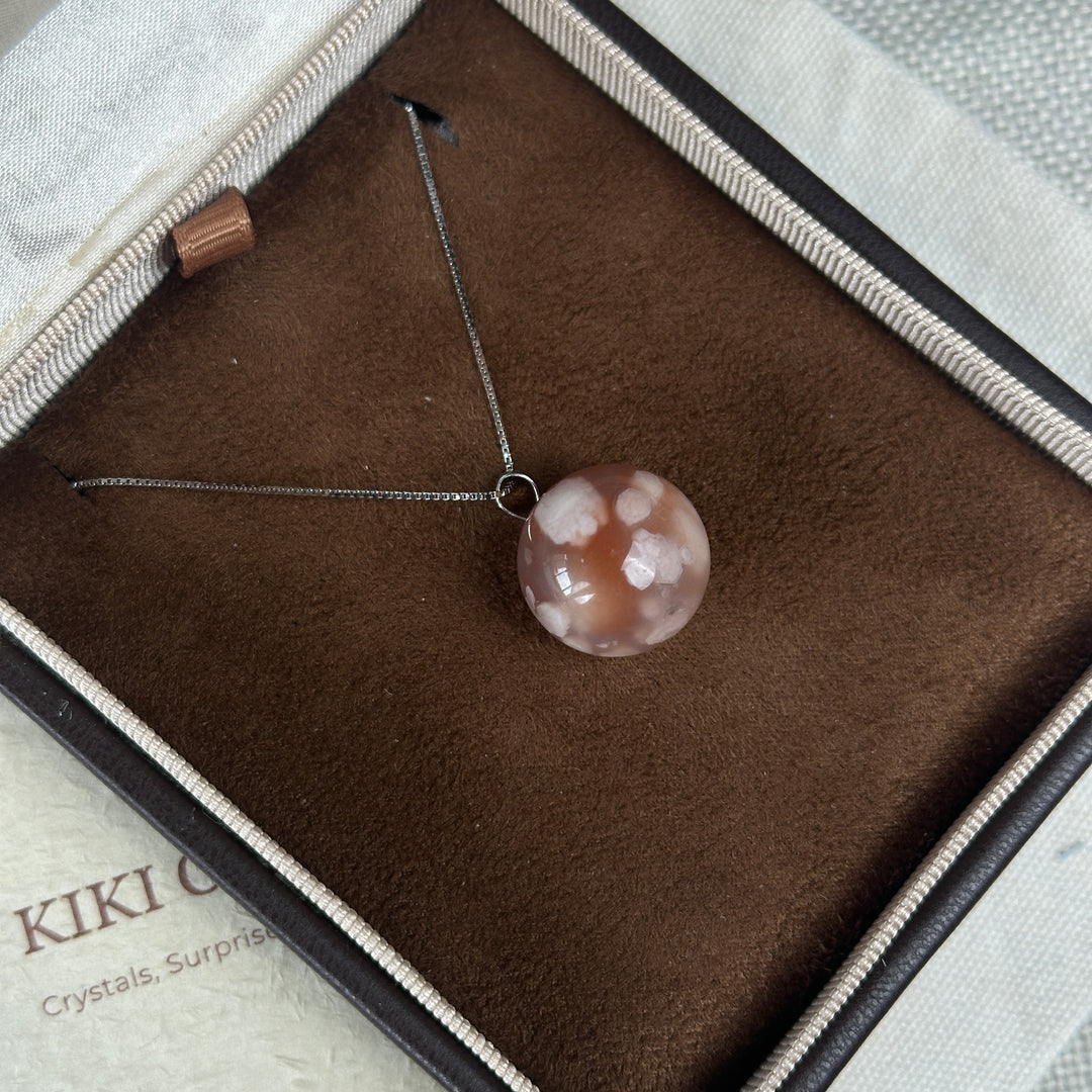 Flower Agate Round Pendant