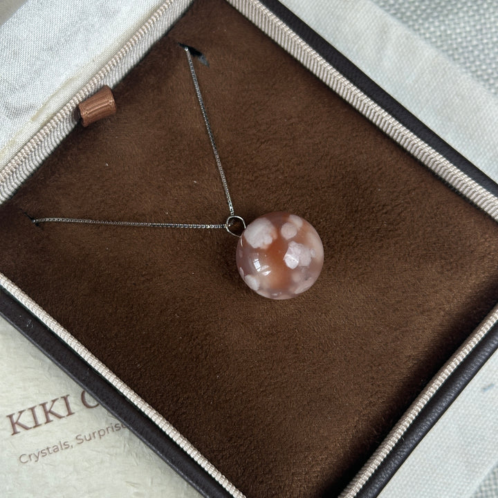 Flower Agate Round Pendant