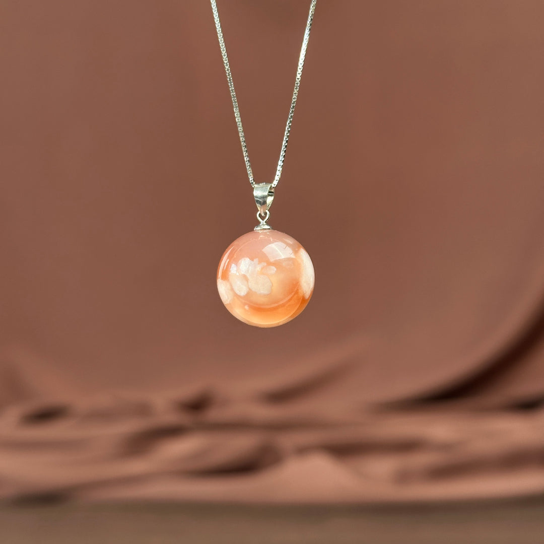 Flower Agate Round Pendant