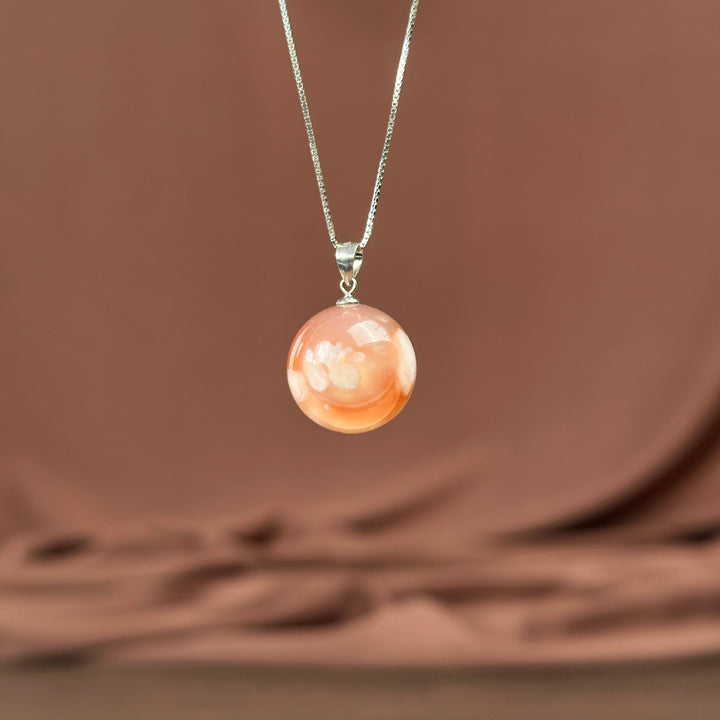 Flower Agate Round Pendant