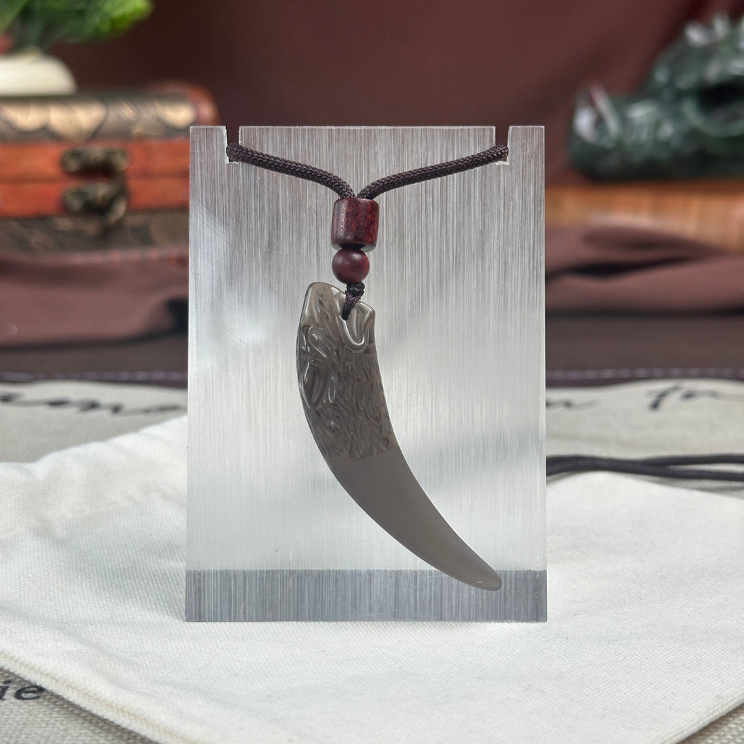 Ice Obsidian Wolf Fang Pendant Necklace
