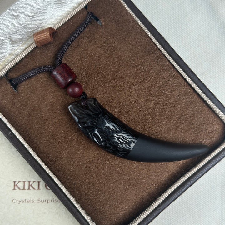 Ice Obsidian Wolf Fang Pendant Necklace