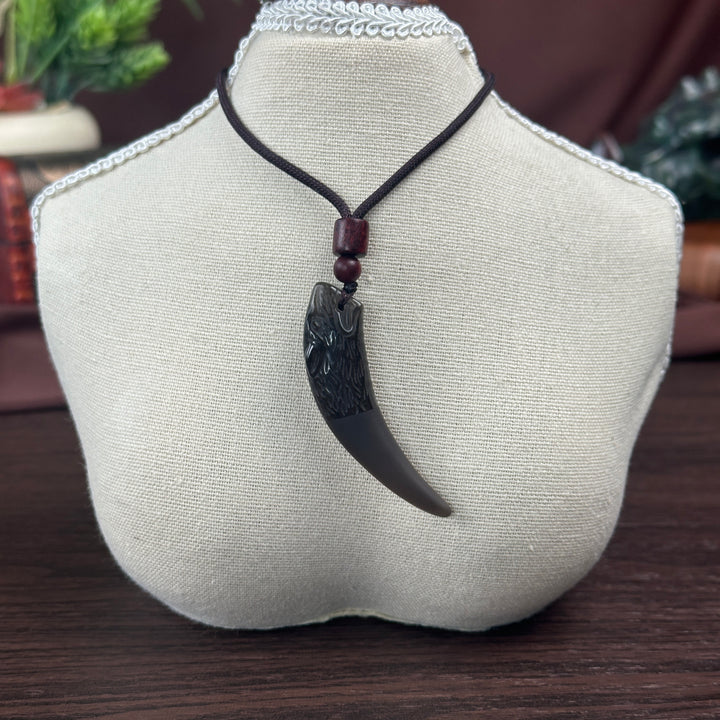 Ice Obsidian Wolf Fang Pendant Necklace