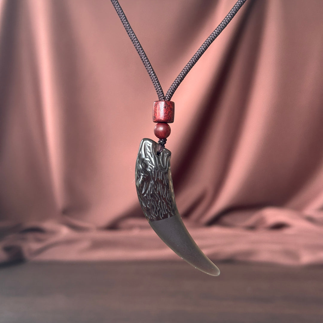 Ice Obsidian Wolf Fang Pendant Necklace