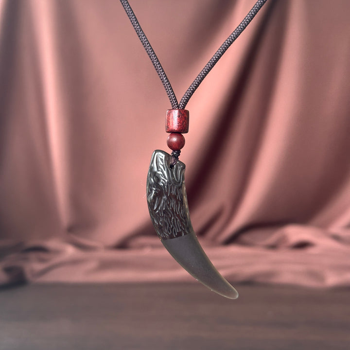 Ice Obsidian Wolf Fang Pendant Necklace