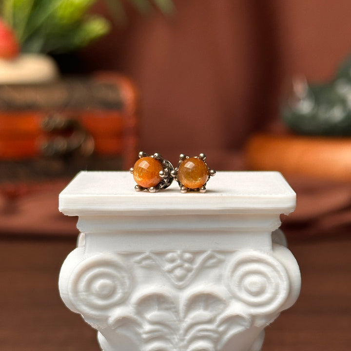 Golden Moonstone with Sunstone Stud Earrings