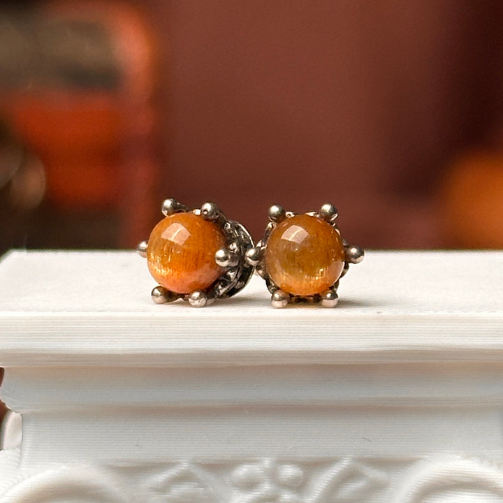 Golden Moonstone with Sunstone Stud Earrings