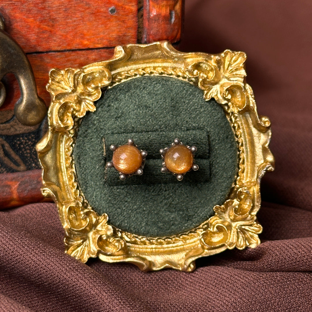 Golden Moonstone with Sunstone Stud Earrings