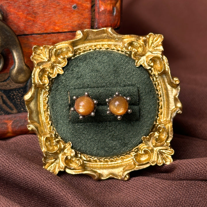 Golden Moonstone with Sunstone Stud Earrings