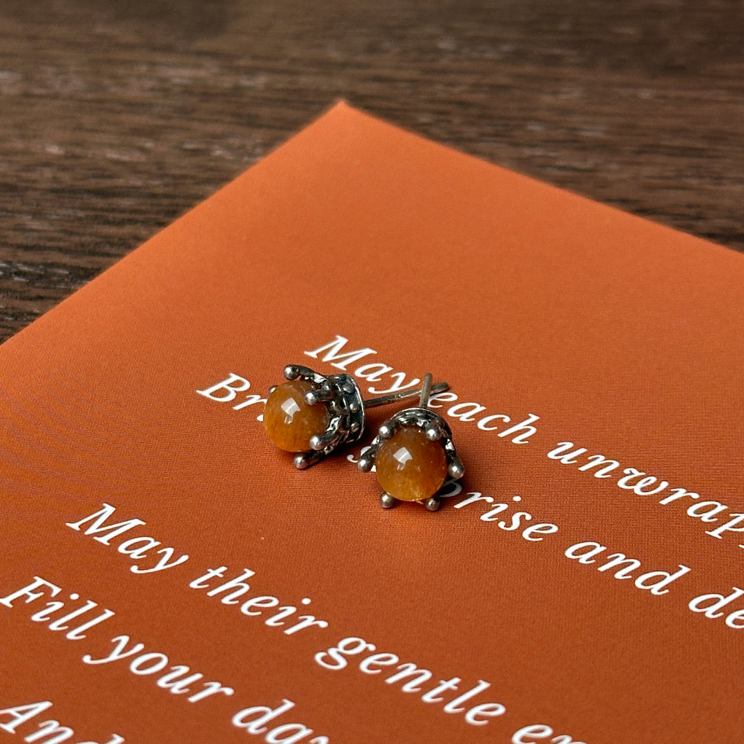 Golden Moonstone with Sunstone Stud Earrings