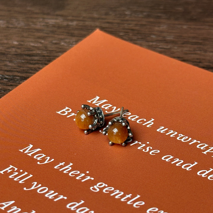 Golden Moonstone with Sunstone Stud Earrings