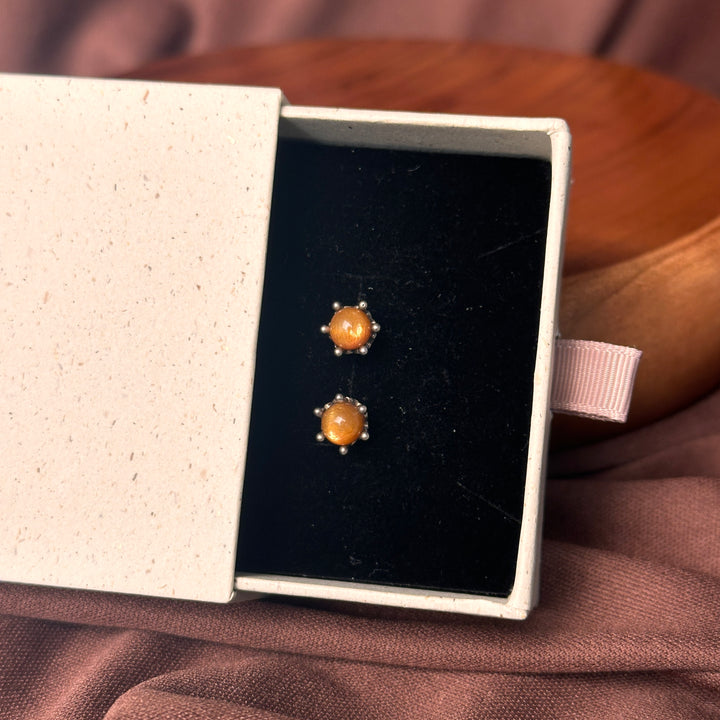 Golden Moonstone with Sunstone Stud Earrings