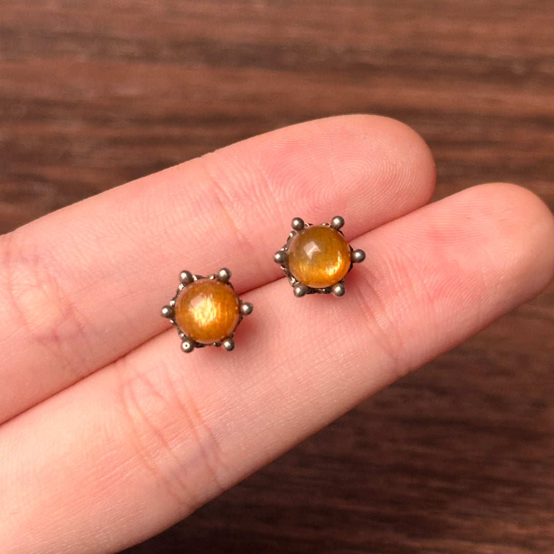 Golden Moonstone with Sunstone Stud Earrings