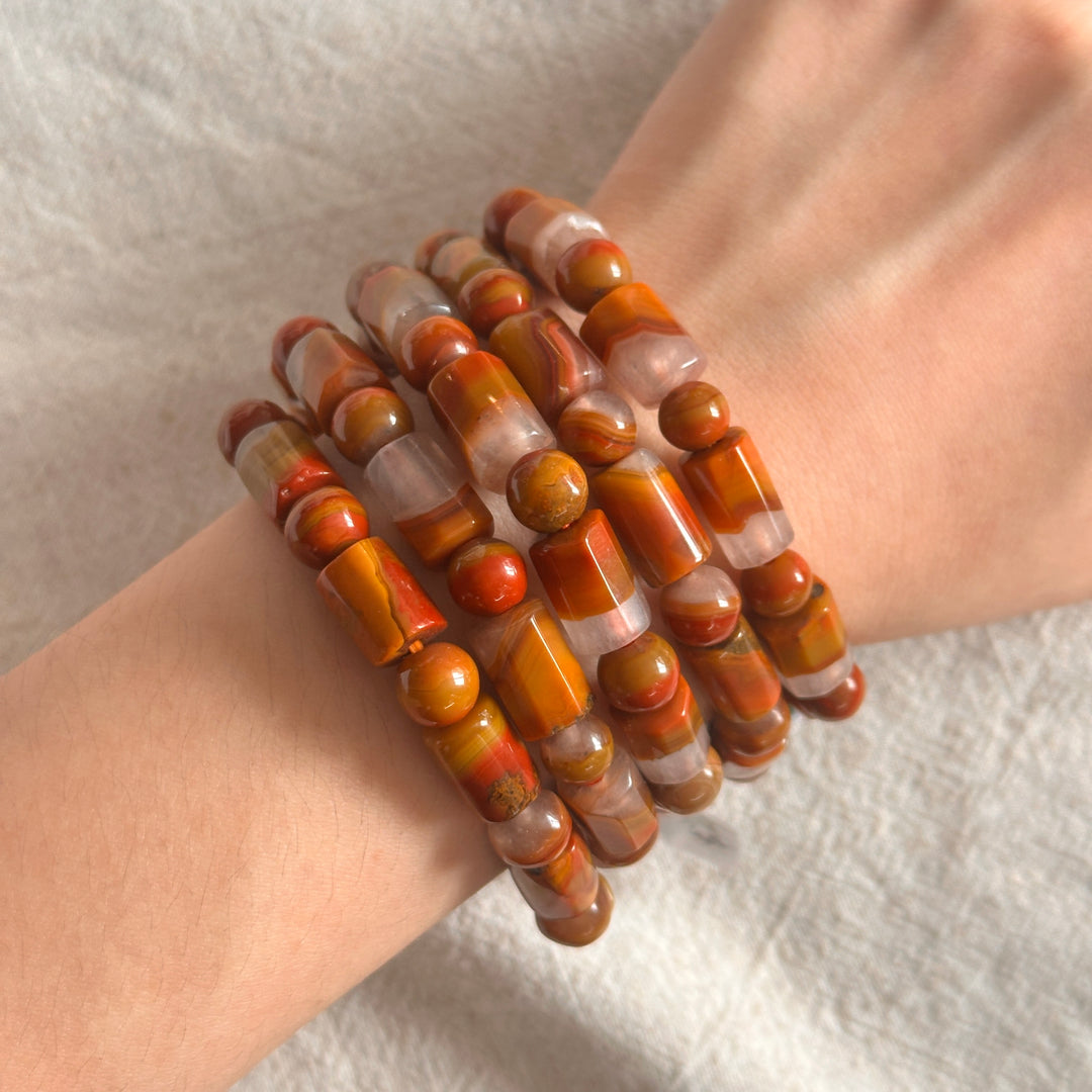 Warring States Red Agate Cube Bracelet 7.4-8.6mm