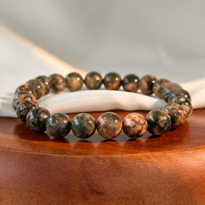 Actinolite in Quartz with Orange Calcite Bracelet 8.5-8.9mm
