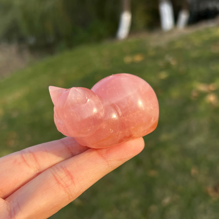 Natural Carved Rose Quartz Loaf Cat