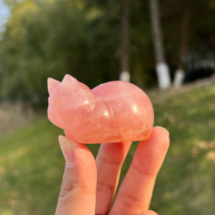 Natural Carved Rose Quartz Loaf Cat